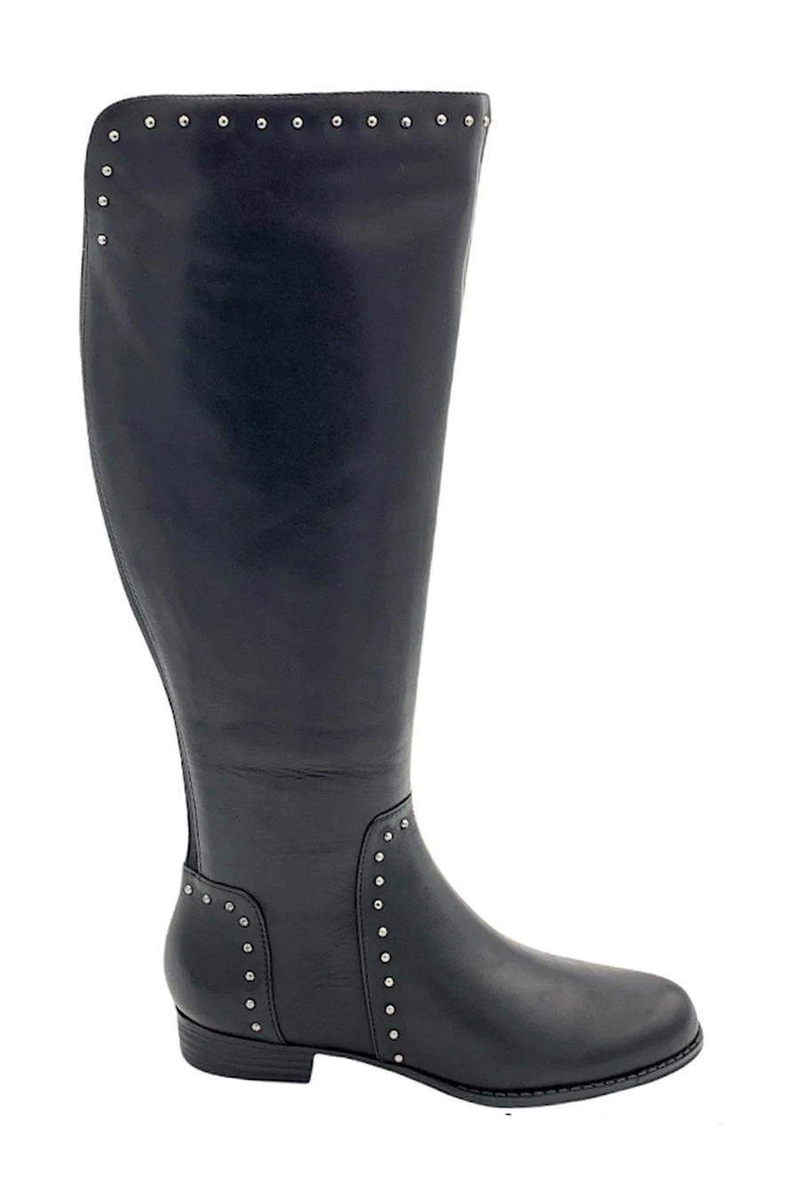 Isaac Mizrahi Live! Wide Calf Studded Leather Riding Boot Black - Medium